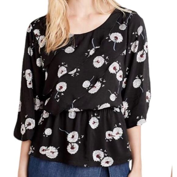 Anthropologie Deletta Black Multicolor Wished Bloom Split Sleeve Blouse, Size M - Picture 1 of 14